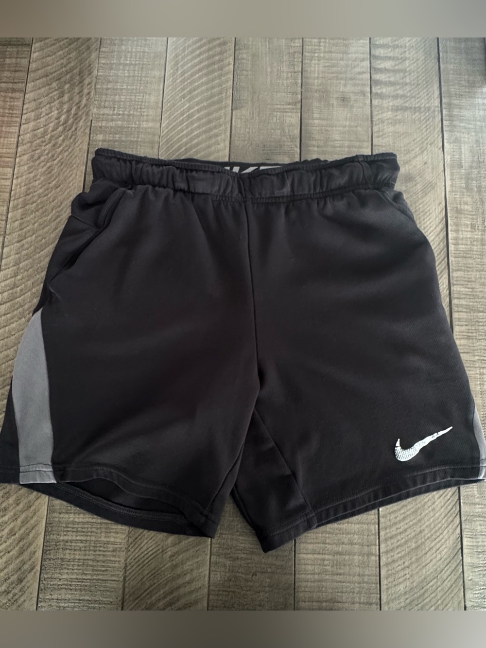 Nike Black Shorts with Gray Side Panel and White Swoosh